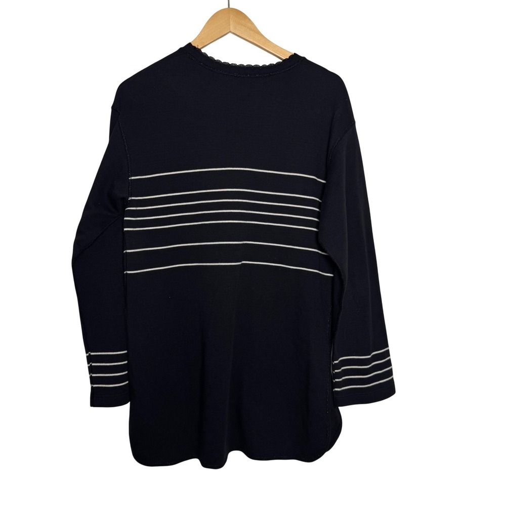 Sonia Rykiel Paris Tunic Top‎ Medium Striped Embellished Long Sleeve Black White - Picture 3 of 7